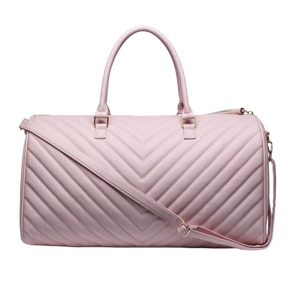 Ms. Lovely Handbags - Ms. Lovely Pink Large Chevron Weekender Duffle Bag - 22” x 10” x 11”